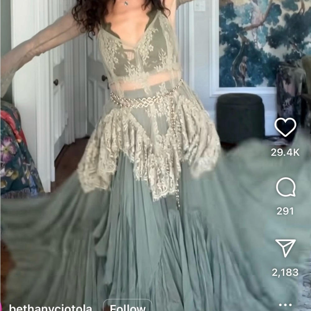 ISO: FP FREE PEOPLE One Clover Maxi SKIRT in Sage Green
